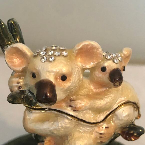 Koala Bear and Baby Bedazzled Enamel Trinket Box On A Bamboo Tree - Picture 1 of 7